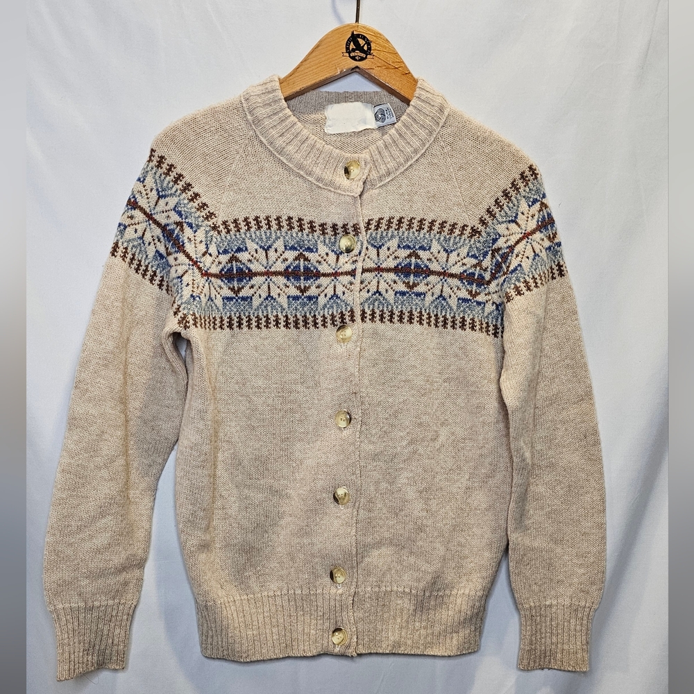 Vintage 90s Wool Nordic Fair Isle Button Front Cardigan